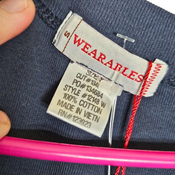 Wearables Navy Blue V-Neck 3/4 Sleeve Top S Cotton‎ Pre-Shrunk Lightweight - Picture 4 of 7